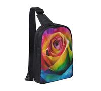Rainbow Rose Flower Printed Chest Bag Sling Bag for Men Women, Waterproof Crossbody Backpack Men Bag for Runner Workout Hiking Cycling Travel