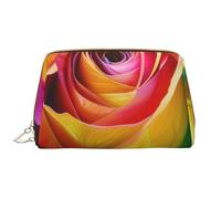 Rainbow Rose Flower Printed Makeup Bag for Women Portable Leather Make up Bag Travel Zipper Cosmetic Bags Organizer