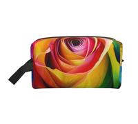 Rainbow Rose Flower Printed Makeup Bag Travel Portable Cosmetic Bag Large Capacity Makeup Case Toiletry Handbag Organiser for Women