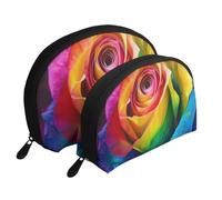 Rainbow Rose Flower Printed Makeup Bags 2-Piece Portable Shell Travel Toiletry Bag Cosmetic Organizer Bag for Women