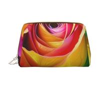 Rainbow Rose Flower Printed Small Makeup Bag Portable Leather Make up Bag Travel Zipper Cosmetic Bags Organizer for Women