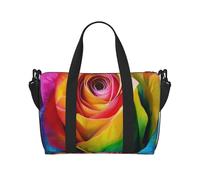 Rainbow Rose Flower Printed Travel Bag Duffle Bag for Men Women, Large Water Resistant Gym Bag Weekend Holdall Bag with Shoulder Strap