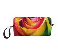 Rainbow Rose Flower Printed Travel Makeup Bag Portable Cosmetic Bag Makeup Case Toiletry Handbag Organiser for Women