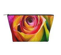 Rainbow Rose Flower Printed Travel Makeup Bag Trapeze Cosmetic Bag Makeup Case Toiletry Bag Organiser for Women