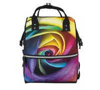 Rainbow Rose Flower Prints Changing Bag Backpack Baby Diaper Bags for Mom Dad, Waterproof Nappy Rucksack Multifunctional Travel Bag