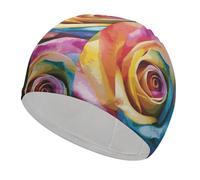 Rainbow Rose Flower Swim Cap for Adult, Elastic Fabric Swimming Cap, Comfortable Bathing Cap for Long & Short Hair