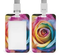 Rainbow Rose Flower Vertical Badge Holders for Office, Retractable Badge Reel