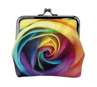 Rainbow Rose Flower Women's Leather Kiss-Lock Coin Purse,Double-Sided Full Print Pattern,Ultra-Fine Fiber Leather,Small Clutch Wallet for Cash,Cards,Coins