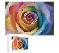 Rainbow Rose Flower Wooden Puzzles for Adults 300 PCS Unique Shape Puzzles Wall Art Home Decor for Puzzle Lovers, Family, Friend Creative Gift Toys