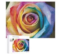 Rainbow Rose Flower Wooden Puzzles for Adults 500 PCS Unique Shape Puzzles Wall Art Home Decor for Puzzle Lovers, Family, Friend Creative Gift Toys