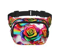 Rainbow Rose Flower Zipper Fanny Pack, Crossbody Bags with Adjustable Strap for Jogging, Cycling