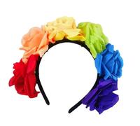 Rainbow Rose Hairband Wreath Adjustable Halloween Floral Headwear LGBTQ+ Party Accessories Flower Crowns for Girls
