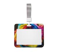 Rainbow Rose ID Badge Holder with Lanyard ID Card Holders Waterproof Plastic Name Card Case Sliding ID Protector Pouch Name Tag Holders for Office Work Business