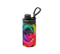 Rainbow Rose Print 12 Oz Insulated Double Walled Stainless Steel Metal Water Bottle for Cold Hot Drink