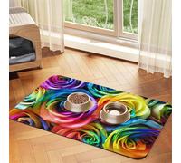 Rainbow Rose print Cats Pet Bowl Placemat Pet Feeding Mats for Dogs, Non-Slip PU Leather Tablecloth for Pets