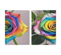 Rainbow Rose PU Leather Passport Holder, Multiple Pockets Passport Cover, Travel Document Organizer for Men Women