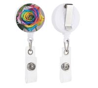 Rainbow Rose Retractable Badge Reel - Personalized ID Name Badge Holder with Lanyard Cute Badges Reel Holder Round Nurse Doctor Name Tag Badges Clip for Work