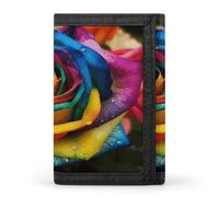 Rainbow Rose Trifold Wallet Front Pocket,Small Wallets for Men And Women,Slim Wallet with Zipper Pocket