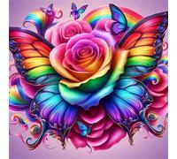 Rainbow Roses Diamond Painting for Adults,5D Butterfly Diamond Art Painting Kits for Kids,Full Square Drill Diamond Painting DIY Embroidery Cross Stitch Gem Art Painting Crafts Home Wall Decor 40x40cm