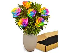 Rainbow Roses Fresh Rose Bouquet - Vibrant Fresh Flowers Delivered Next Day - Ideal for Birthdays, Anniversaries, Get Well, and Thank You Gifts