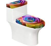 Rainbow Roses Print Toilet Lid Set,Two-Piece Cover,Washable,Fits Most Round,Elongated,Oblong Lids