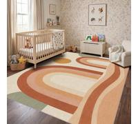 Rainbow Rug 200 x 290 cm, Terracotta Retro Kids Rug for Nursery Playroom | Terracotta Blush Sage Rainbow Arches, Boho Geometric Carpet for Children's Room, Nursery & Play Area