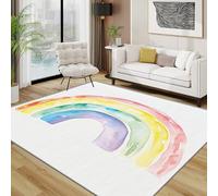 Rainbow Rug - Watercolour Colourful Bright Small Rugs for Bedroom 40x60, Simple Kids Nursery Floor Mat Soft Washable Non Slip Indoor Mats, Rainbow Home Decor