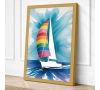 Rainbow Sailboat Modern Canvas Wall Art Print 24x16 Inch (61 x 41 cm)