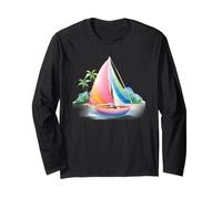 Rainbow Sailboat Tropical Island Ocean Cruise Long Sleeve T-Shirt