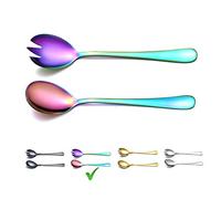Rainbow Salad Server Set, Berglander Stainless Steel Salad Serving Set With Titanium Colorful Plating, Salad Servers, Salad Spoon, Salad Fork, Pack of 2 (Shiny Rainbow)