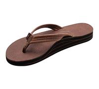 Rainbow Sandals Ladies Luxury Leather - Double Layer Arch Support with 3/4" Medium Straps, Oak, 7.5-8.5