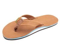 Rainbow Sandals Men's Single Layer Premier Leather, Tan/Blue, 8.5-9.5