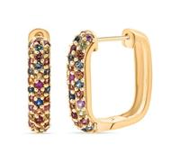 Rainbow Sapphire Hoop Earrings in Yellow Gold Plated 925 Sterling Silver - Multi-Colour Sapphire Square Hoop Earrings for Women - 2.20 Ct Vibrant Gemstone Earrings with Hinged Closure