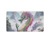 Rainbow-Scaled-Eastern-Dragon Desk Mat 40X75cm, Non-Slip Rubber Base with Stitched Edges, Waterproof Desk Pad for Keyboard & Mouse, Large Mouse Pad for Office Gaming