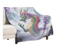 Rainbow-Scaled-Eastern-Dragon Throw Blanket 40"x50" - Super Soft Flannel Fleece, Lightweight Blankets for All Seasons, Reversible Blanket for Couch Bed Travel & Gifts