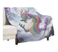 Rainbow-Scaled-Eastern-Dragon Throw Blanket 55"x70" - Super Soft Flannel Fleece, Lightweight Blankets for All Seasons, Reversible Blanket for Couch Bed Travel & Gifts