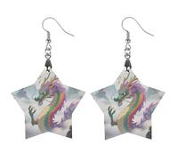 Rainbow-scaled-eastern-dragon Wooden Earrings Lightweight Geometric Pendant Vintage Jewelry for Women Gift, Boho Wood Earrings for Daily & Special Occasions, Apricot shaped, Wood, wood