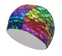 Rainbow Scales Sequins Swim Cap for Womens and Mens High Elasticity Non-Slip Swimming Cap Fit Long/Short Hair