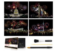 Rainbow Scratch Art Painting Paper A4 - DIY Night View Set with 4 Sheets & Tools for Kids & Adults
