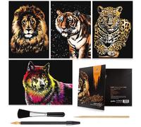 Rainbow Scratch Art Painting Paper A4 for Kids & Adults - Night View Engraving Set with 4 Sheets & Tools