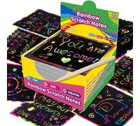 Rainbow Scratch Paper Art: 100 Piece Craft Set for Colour Drawing Notepad Supply Girls DIY Party Game Activity Birthday Toy Gift Set (Black, One Size)