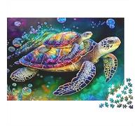 Rainbow Sea Turtle Art 1000 Pieces Puzzles Beautiful View Rainbow Turtle Decoration Puzzle Educational Game Gifts Puzzles for Adults Jigsaw Puzzles for Adults 70x50cm/1000pcs
