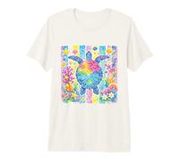 Rainbow Sea Turtle Coral Reef Tropical Ocean Beach Artwork Premium T-Shirt