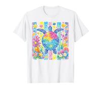 Rainbow Sea Turtle Coral Reef Tropical Ocean Beach Artwork T-Shirt
