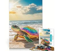 Rainbow Sea Turtle on Beach Jigsaw Puzzles for Teenagers 1000 Pieces Recall Boost Gentle Relax Smooth Cut Stylish Gift (50x75cm)