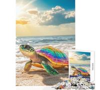 Rainbow Sea Turtle on Beach Puzzles for Teenagers 1000 Pieces Gifts Birthday Pattern Assembly Toy Wall Decor Suitable for Ages 14 And Up (50x75cm)
