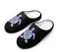 Rainbow Sea Turtle Tribal Tattoos Men's Memory Foam Slippers Comfort Cotton Slip On House Shoes for Indoor Outdoor 13-14(46-47)