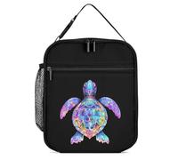 Rainbow Sea Turtle Tribal Tattoos Portable Lunch Bag Trendy Insulated Meal Holder Large Capacity Totes for Office Travel 27.5X20cm