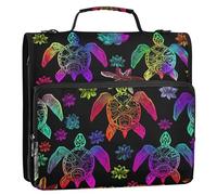 Rainbow Sea Turtles Black Lotus 3 Ring Binders 1.5 Inch D Ring Zippered Binder Organizer Middle School Binder Bag with Strap Multi Pockets Large Portfolio Folder