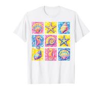 Rainbow Seashell Seahorse Starfish Coastal Beach Ocean Art T-Shirt